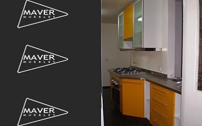 muebles de cocina amarillo con cubierta de acero inoxidable Vitacura